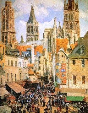  Market Painting - the old market at rouen Camille Pissarro